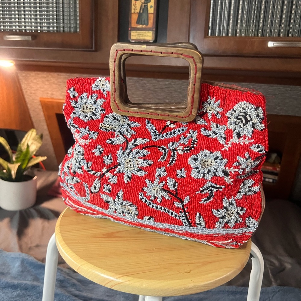 Anthropologie Full Beaded Handle Clutch